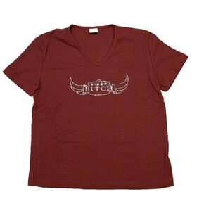 Women's Biker T-Shirt Graphic Rhinestone 100% Cotton Burgundy Short Sleeve